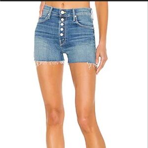 MOTHER Blue High-Rise Button-Fly Denim Jean Shorts